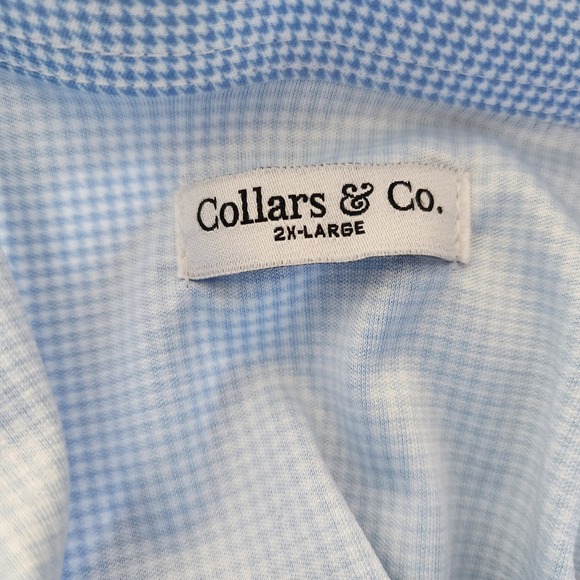 Collars & Co Polo Shirt Mens Size 2XL Blue Houndstooth Semi Spread Travel NEW - Picture 2 of 8